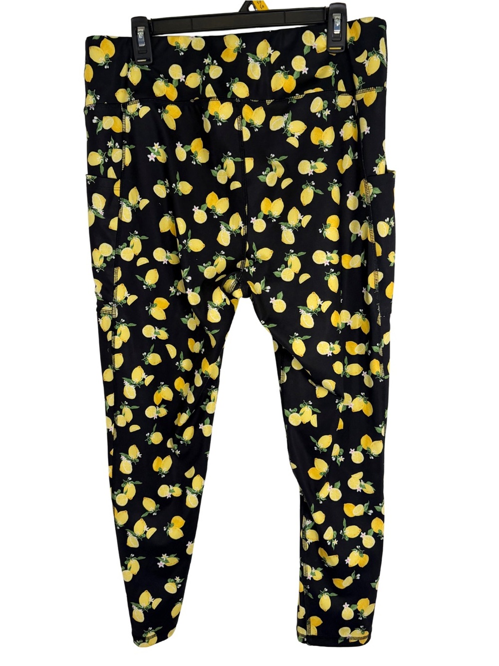 3/$20 Live Well Lifestyle Black Cropped Leggings with Yellow Lemon Print - Picture 2 of 5